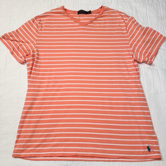 Polo Ralph Lauren Shirt Mens XL Orange Striped Classic Fit Short Sleeve Tee - Picture 1 of 8